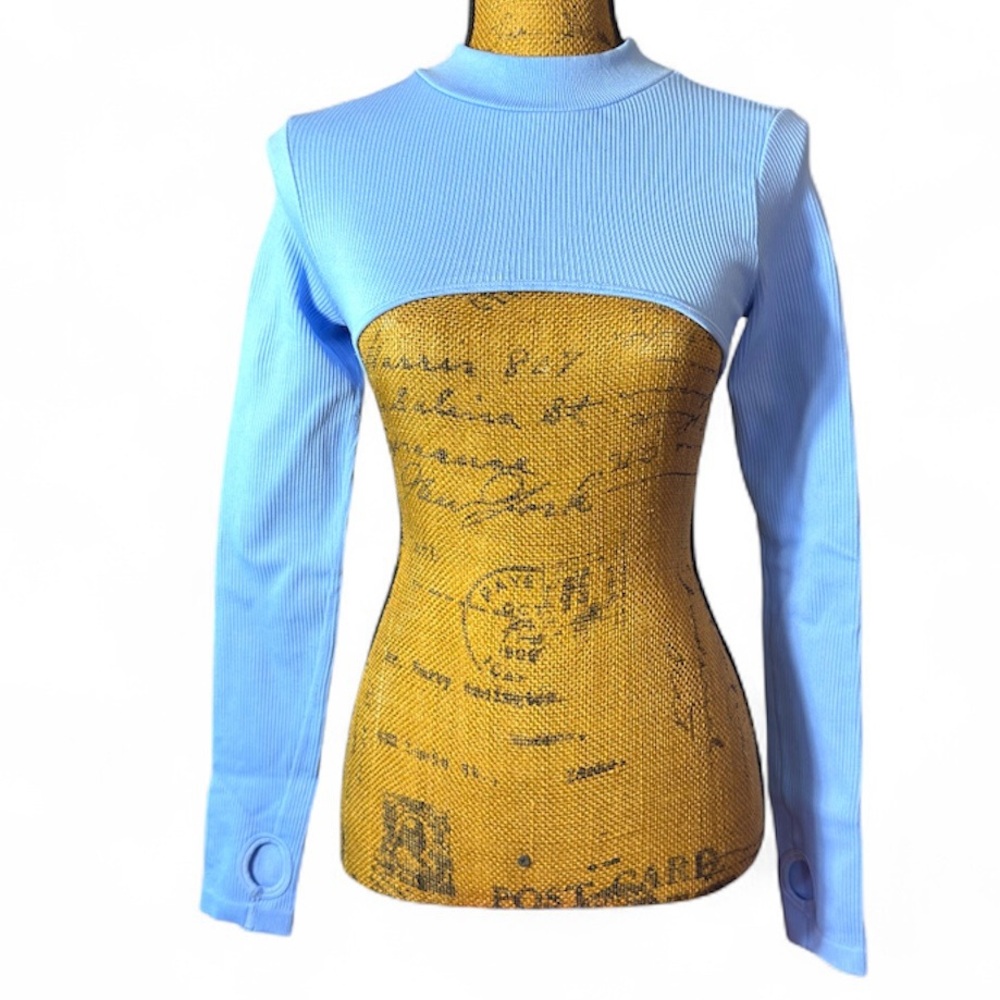 Nova Sport light blue bolero crop top with high low hem Women’s size small | i